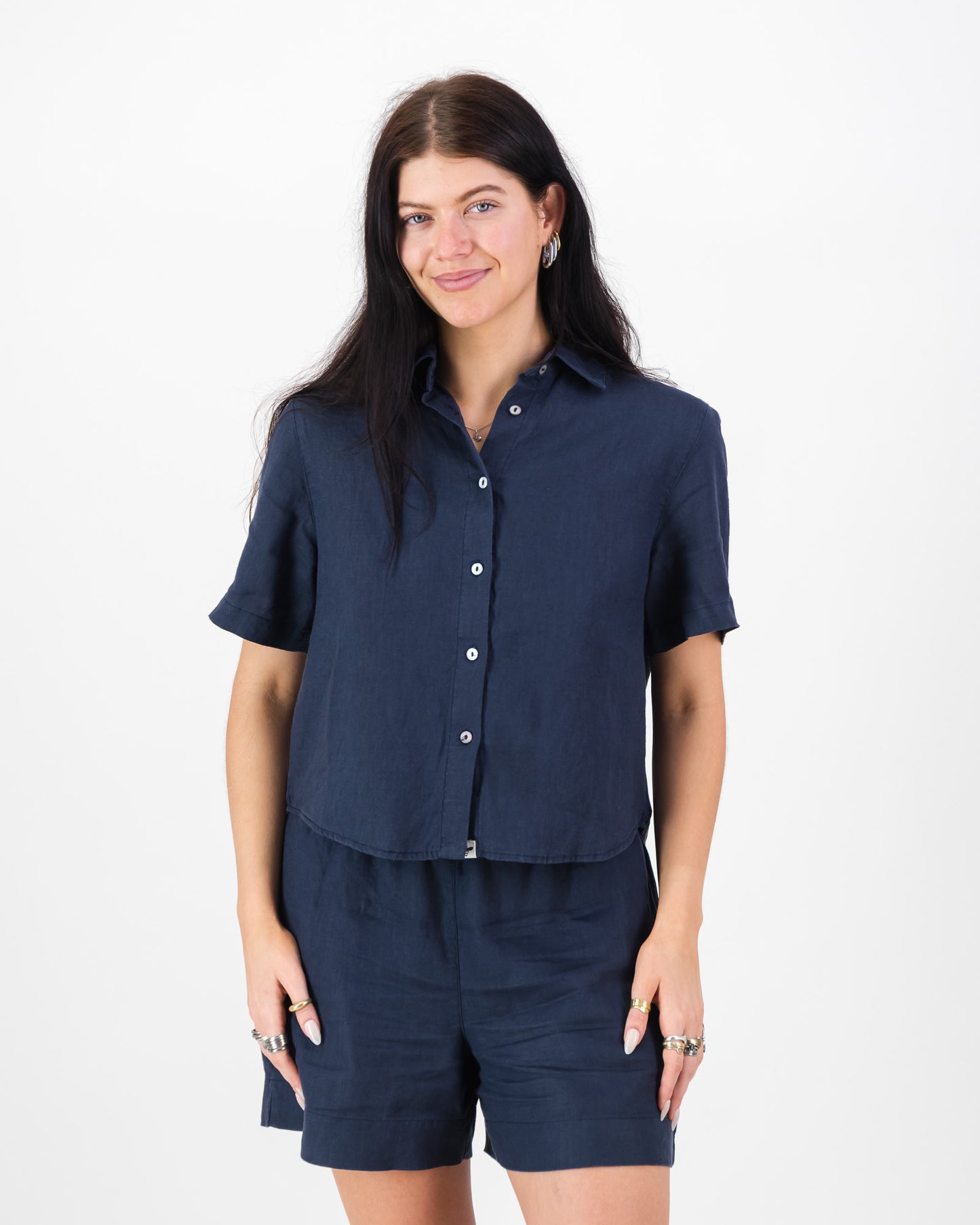 Womens Linen Cropped Shirt
