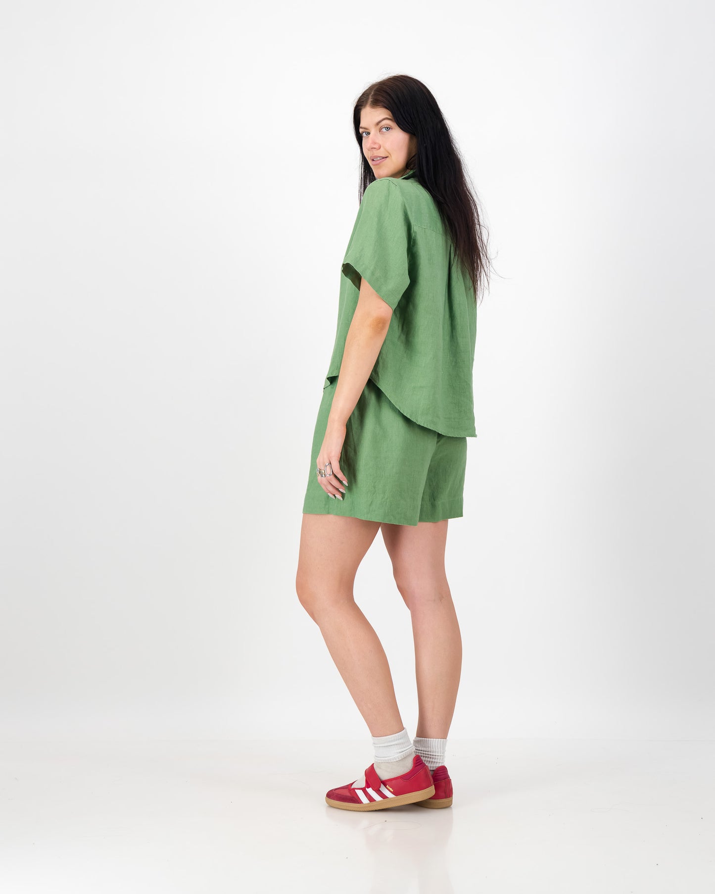 Womens Linen Cropped Shirt