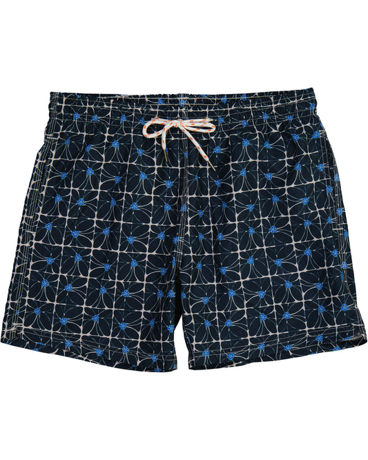 Flower Grid Navy Swim Shorts