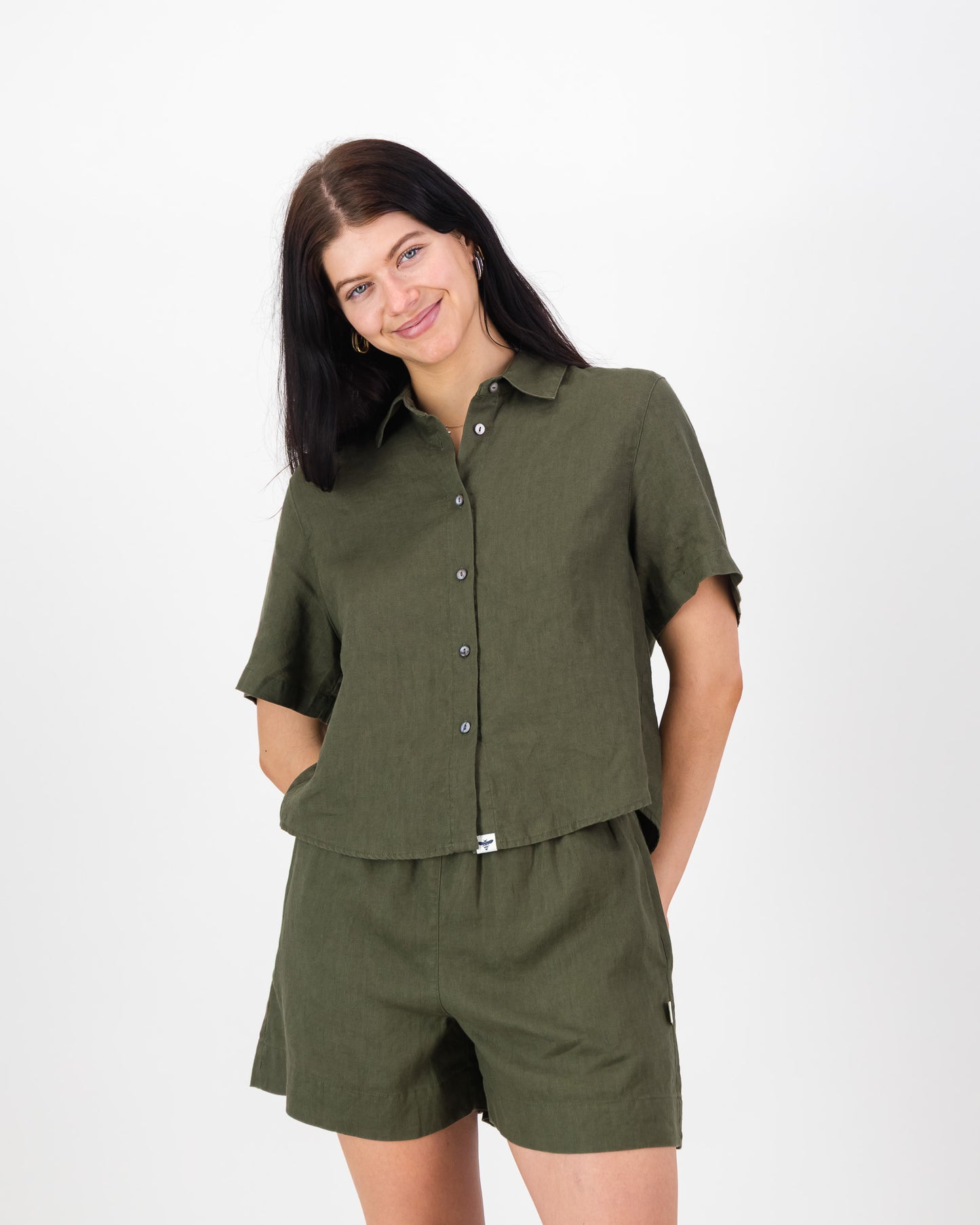 Womens Linen Cropped Shirt