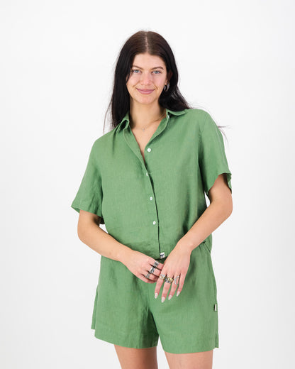 Womens Linen Cropped Shirt