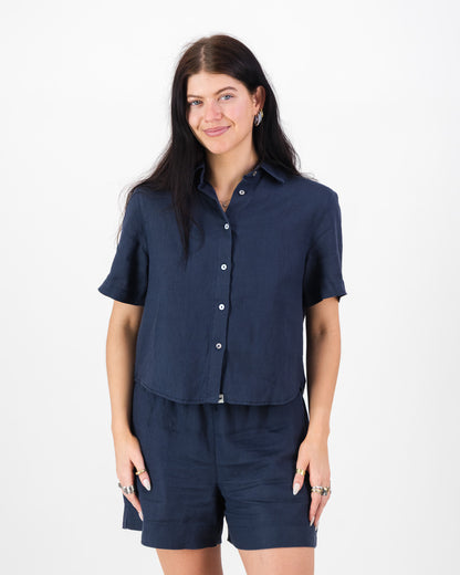 Womens Linen Cropped Shirt