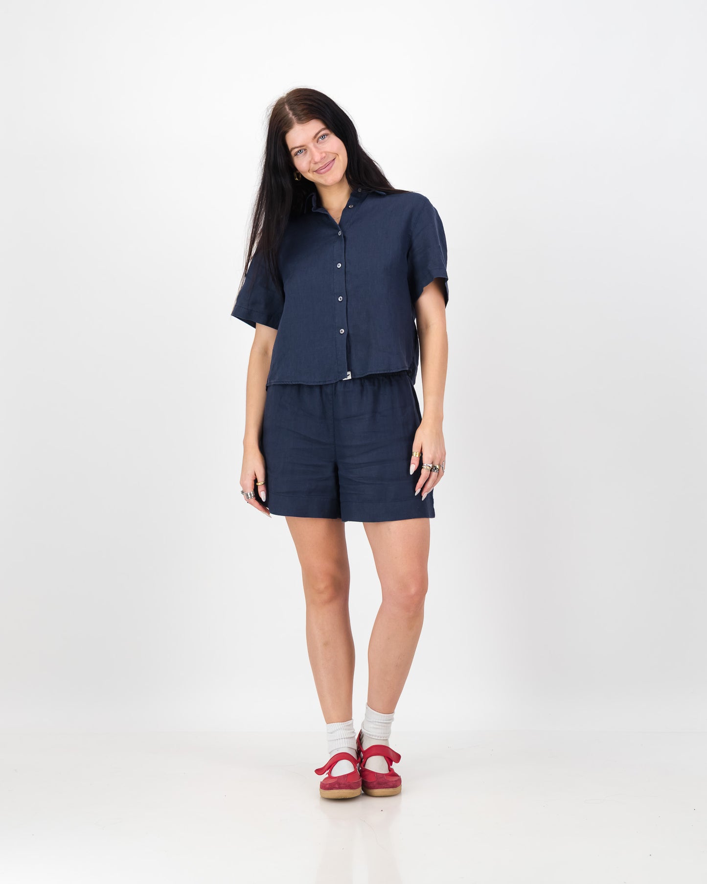 Womens Linen Cropped Shirt