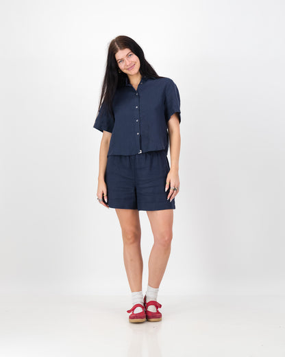 Womens Linen Cropped Shirt