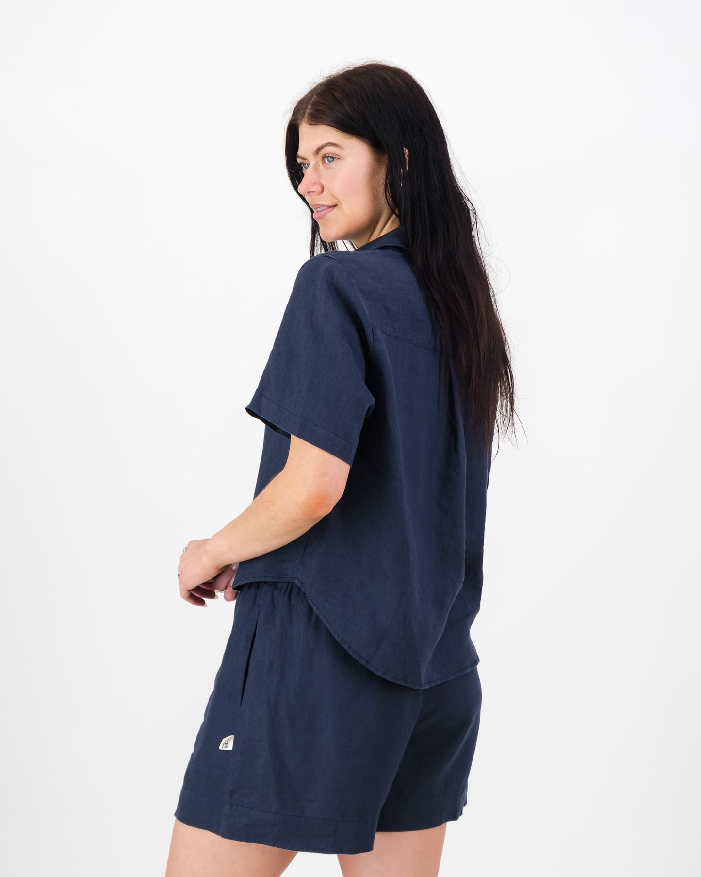 Womens Linen Cropped Shirt