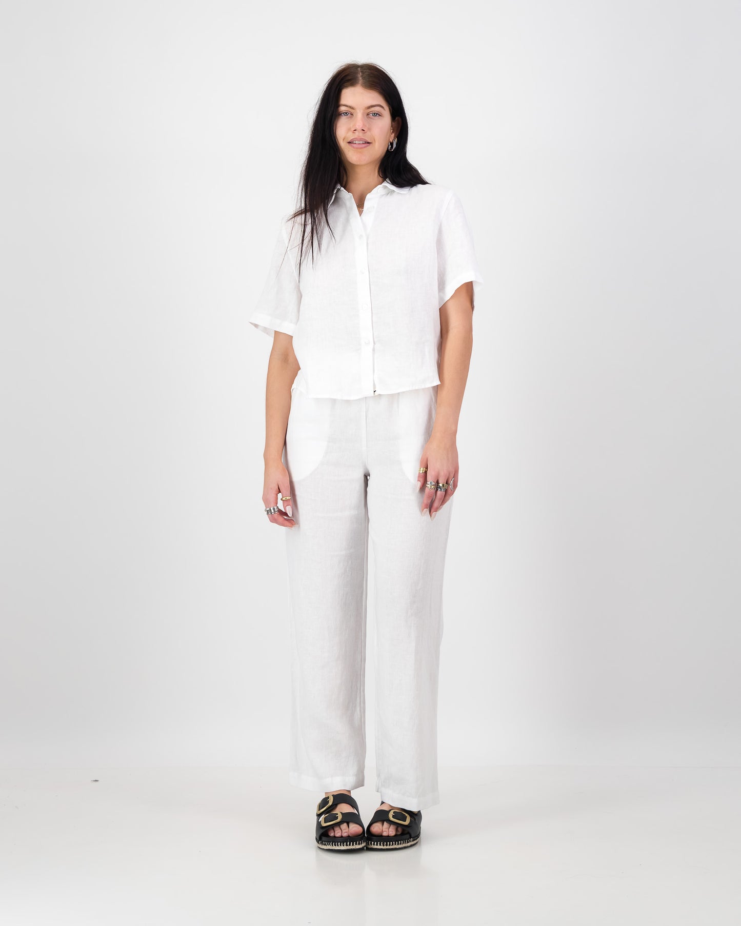 Womens Linen Cropped Shirt