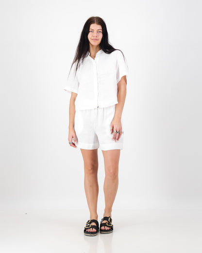 Womens Linen Cropped Shirt