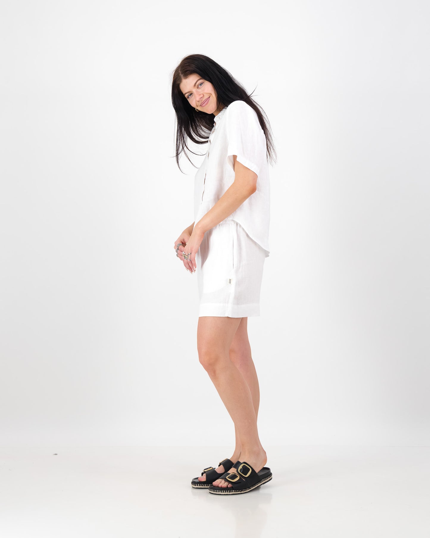 Womens Linen Cropped Shirt