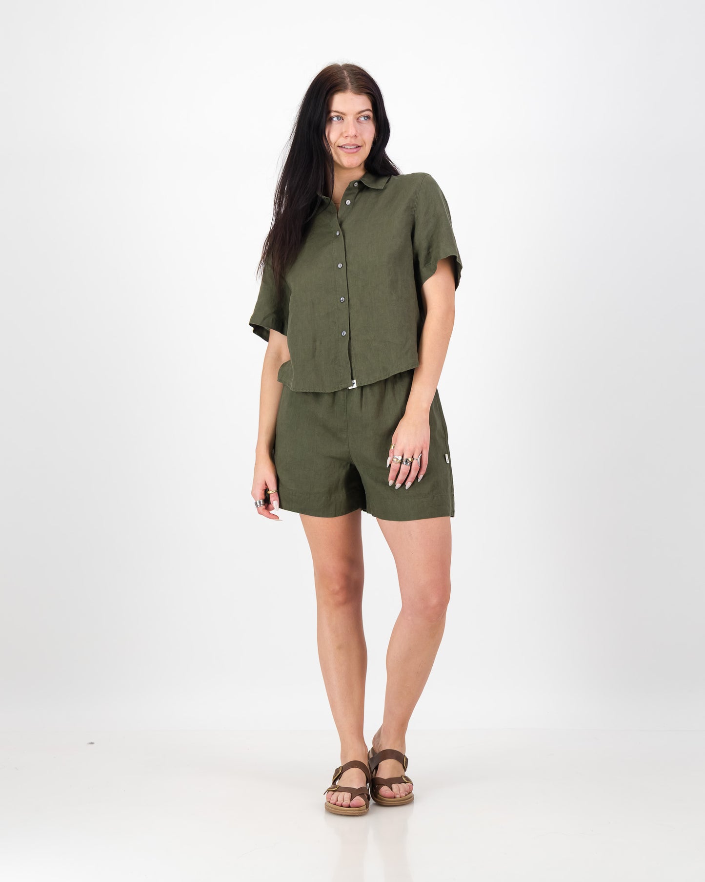 Womens Linen Cropped Shirt