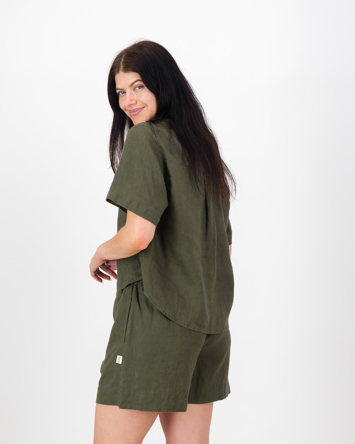Womens Linen Cropped Shirt