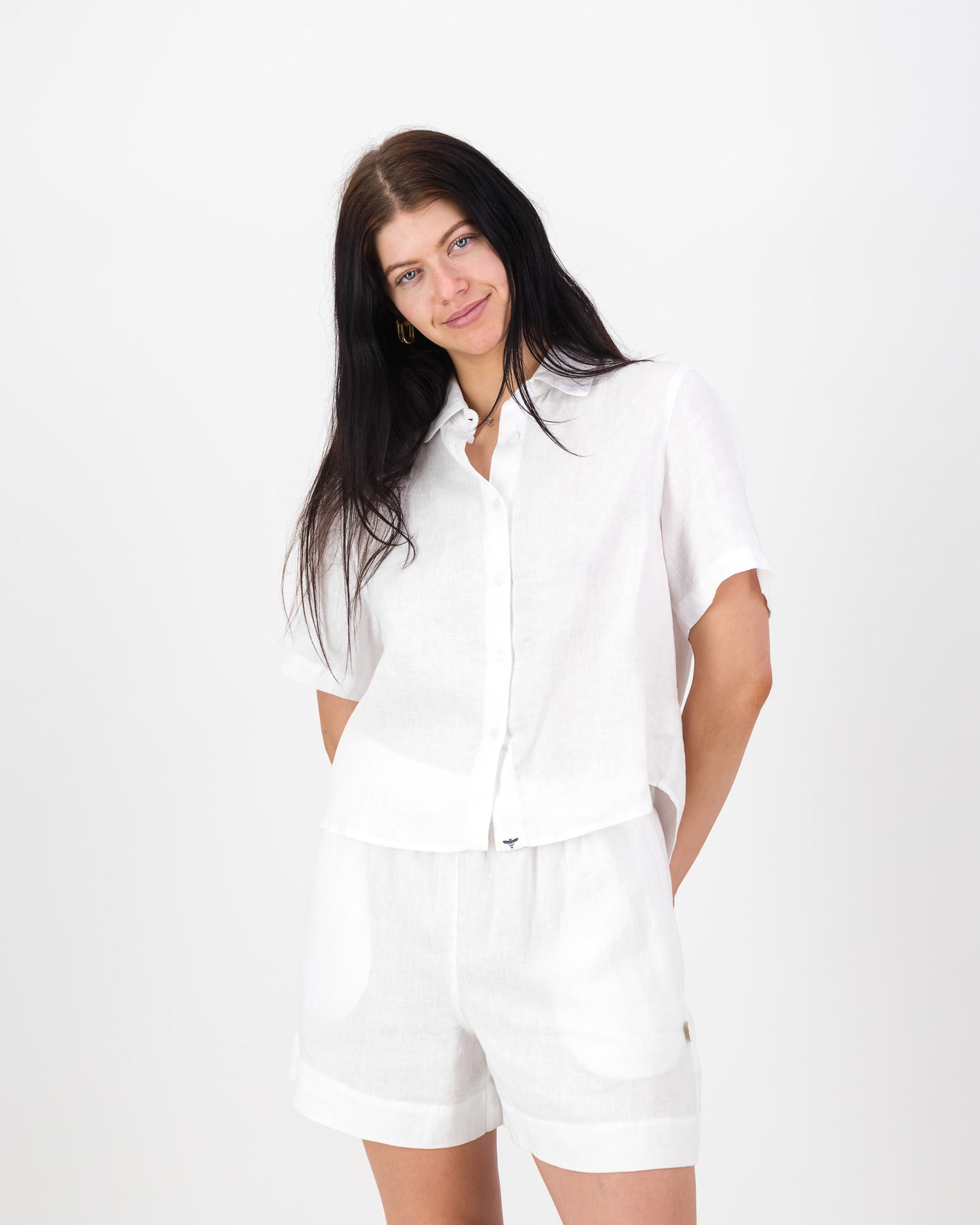 Womens Linen Cropped Shirt