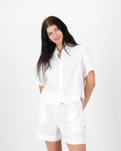 Womens Linen Cropped Shirt